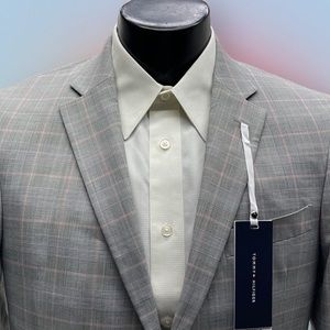 TOMMY HILFIGER Men’s 40S Gray Pink Plaid Suit Coat Blazer